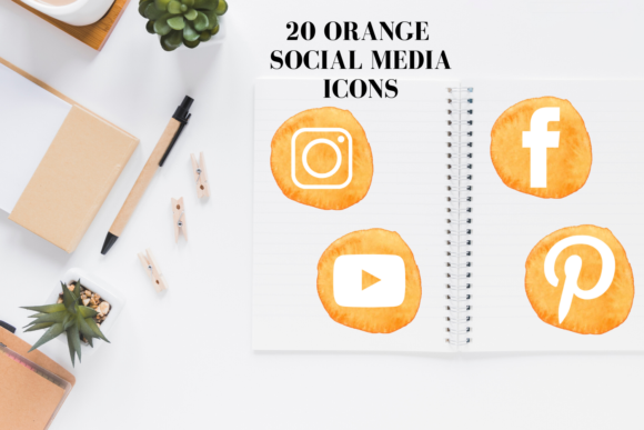 20 Orange Social Media Icons Set and Icons
