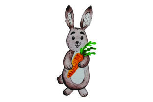 Cute Bunny Holding Carrot for Easter