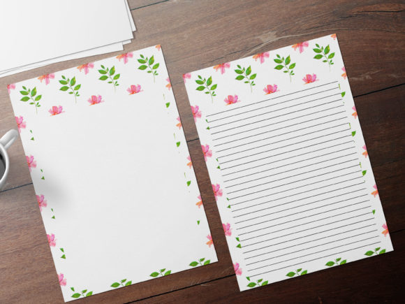 Cute Pink Flowers Stationary Set and Print Templates