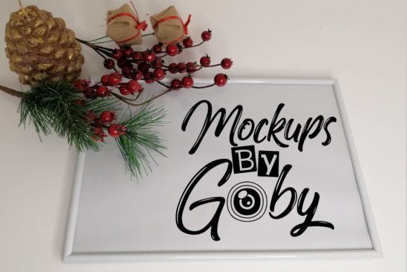 Flat Lay White Frame Mockups, Christmas Frames Amp