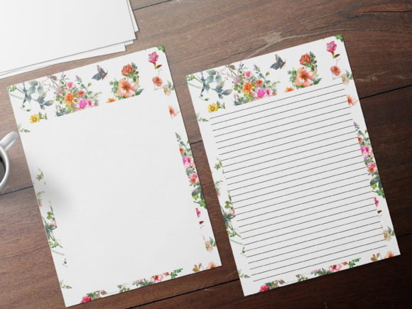 Flowers and Butterflies Stationery Set for Print Templates