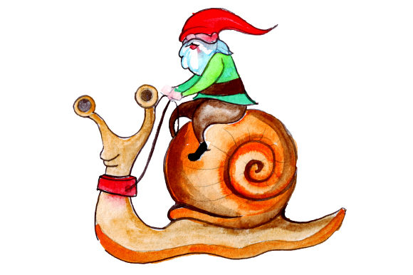 Gnome Riding a Snail in Watercolor Style