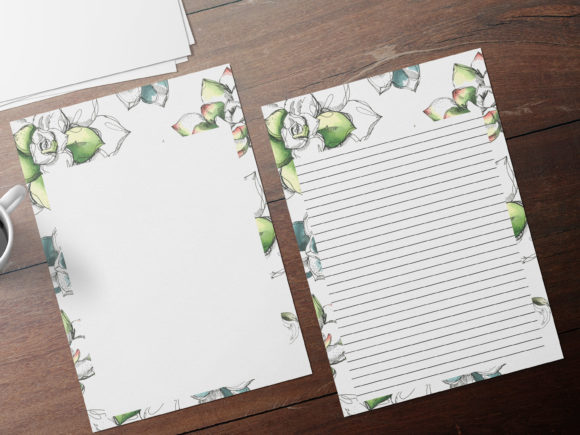 Green Cactus Stationary Paper Sheets and Print Templates