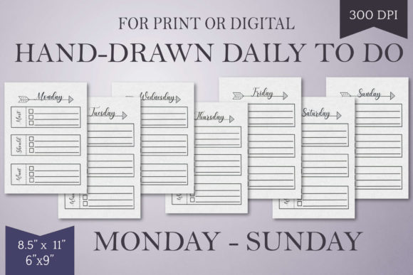 Hand-Drawn Daily to Do List-Mon-Sun Print Templates