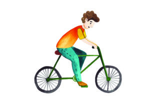 Man Riding Bicycle - Watercolor Style