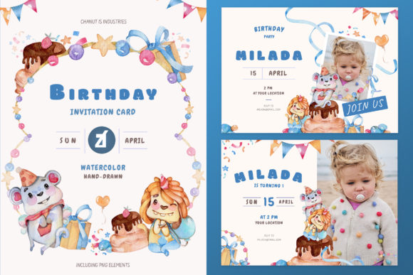 Monster Theme Birthday Invitation Card and Print Templates