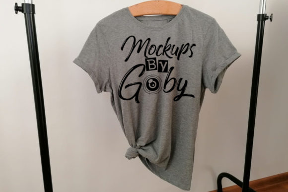 Picture Hanging Gray T Shirt Mockups