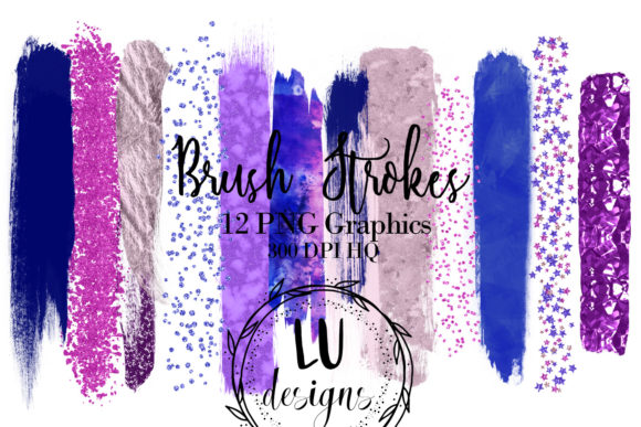 Purple Blue Pink Brush Strokes Clipart and Decorative Elements