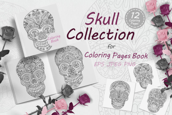 Skulls with Folk Style Floral Ornaments