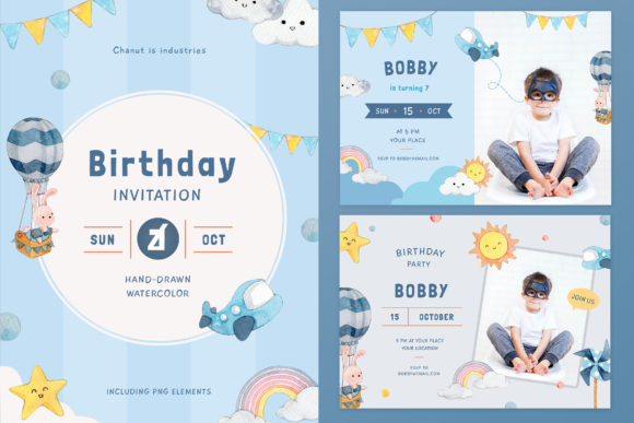 Sky Theme Birthday Invitation Card Print Templates
