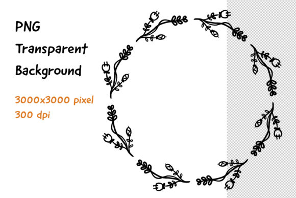 Wreath Frame Black and White -24 Decorative Elements